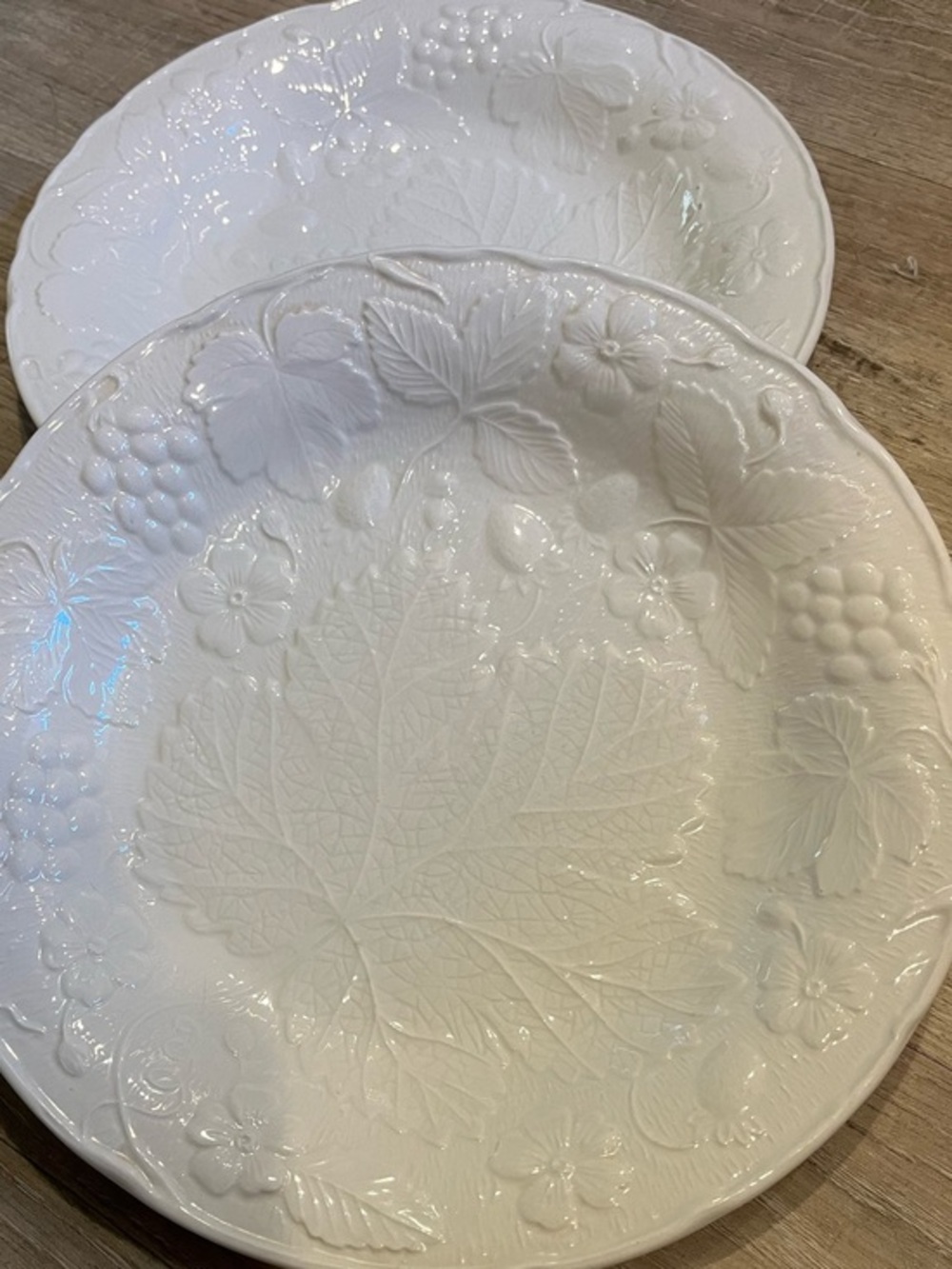 Burleigh Davenport dinner plates, White Embossed Leaf Pattern set of 2
